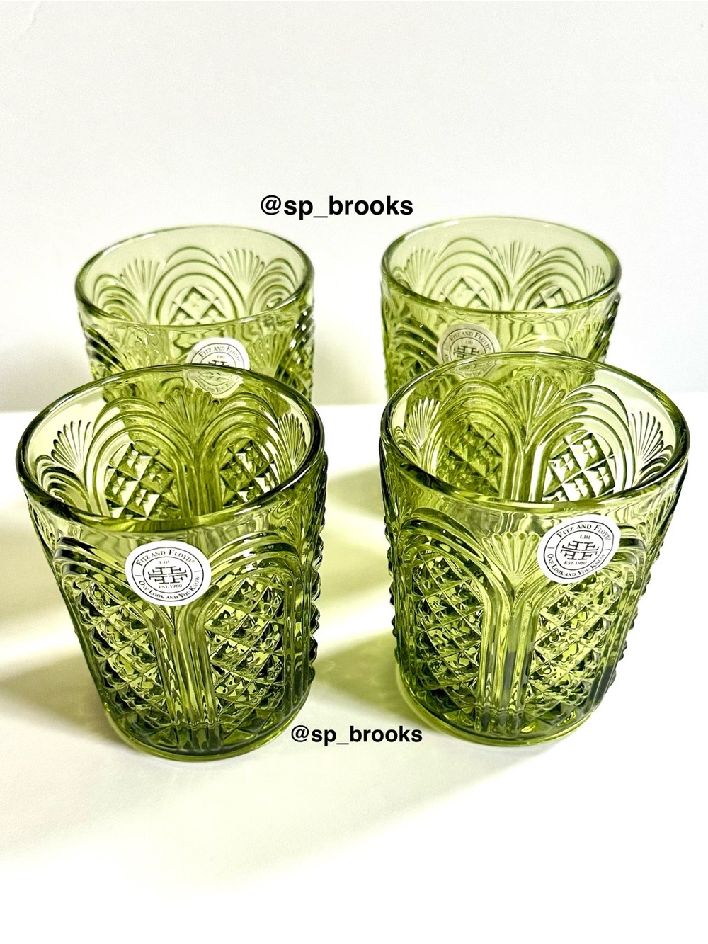 🎁4PC Fitz and Floyd Glass Tumbler - 11 oz. Sicily Green Tumbler